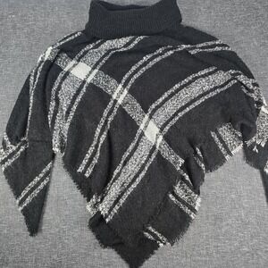 NWT Torrid Black White Plaid Turtleneck Poncho Sweater Women's One Size
